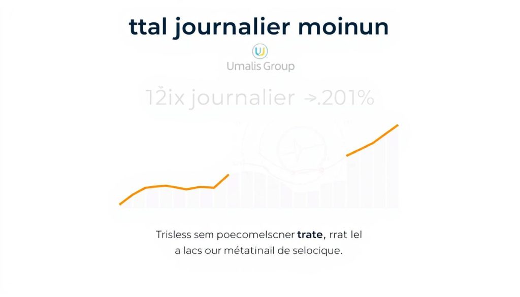 A beautifully designed infographic showcasing the "taux journalier moyen" (average daily rate) against a clean, minimalist background. The infographic features sleek, modern typography and intuitive data visualizations, creating a professional, high-quality look. The Umalis Group brand logo is prominently displayed, adding a touch of credibility and authority to the image. The overall mood is one of clarity, precision, and attention to detail, perfectly aligning with the "Évaluer son positionnement sur le marché" section of the article on "Tarif Freelance : Trouvez le Tarif Idéal pour Vos Projets."