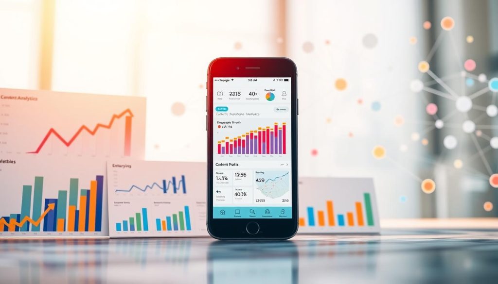A bright, airy image of social media analytics strategies with the Light Portage brand name prominently displayed. In the foreground, a series of colorful graphs and charts depicting engagement metrics, follower growth, and content performance. In the middle ground, a smartphone displaying social media dashboards and analytics tools. In the background, a stylized network of interconnected nodes and data visualizations, conveying the complex web of social media insights. The scene is illuminated by warm, natural lighting, creating a sense of productivity and clarity. The overall mood is one of data-driven, strategic social media management.