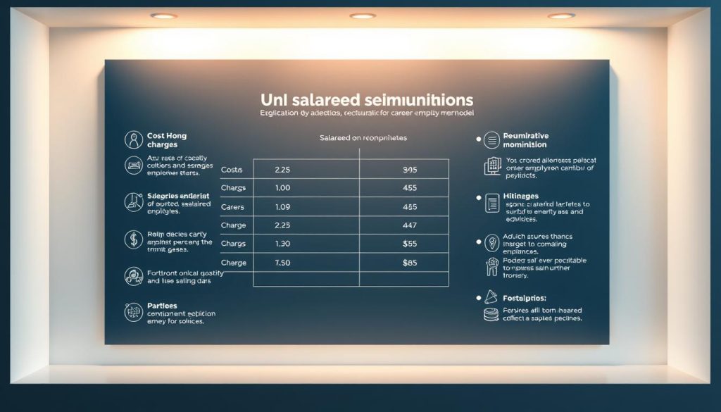A clean, modern infographic comparing the costs, charges, and reimbursements associated with UMALIS GROUP's salaried employment model. A central chart displays key metrics in a clear, data-driven layout, surrounded by supporting icons and illustrations. The overall aesthetic is sleek and professional, reflecting the high-quality services of UMALIS GROUP. Subtle lighting casts a warm glow, while a muted color palette of blues and grays creates a sophisticated, minimalist atmosphere. The image conveys the financial advantages and convenience of UMALIS GROUP's salaried employment solutions for career-minded individuals.