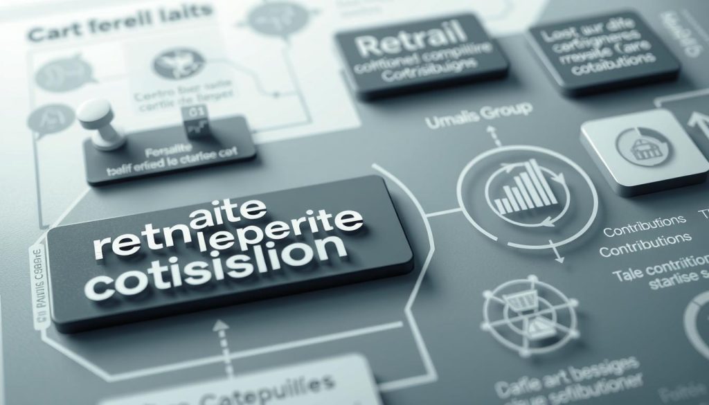A close-up, detailed illustration showcasing the various components and complexities of "retraite complémentaire cotisations". Rendered in a clean, technical style with muted colors and crisp lines, the image depicts a stylized diagram or infographic highlighting the key elements, contributions, and mechanisms involved. The foreground features a bold, central visualization of the "retraite complémentaire cotisations" concept, surrounded by supplementary information and data visualizations in the middle ground. The background subtly reinforces the professional, financial theme with subtle geometric patterns and textures. The overall mood is one of clarity, precision, and a focus on understanding the nuances of this specific aspect of salaried charges. Umalis Group branding is discreetly incorporated into the design.