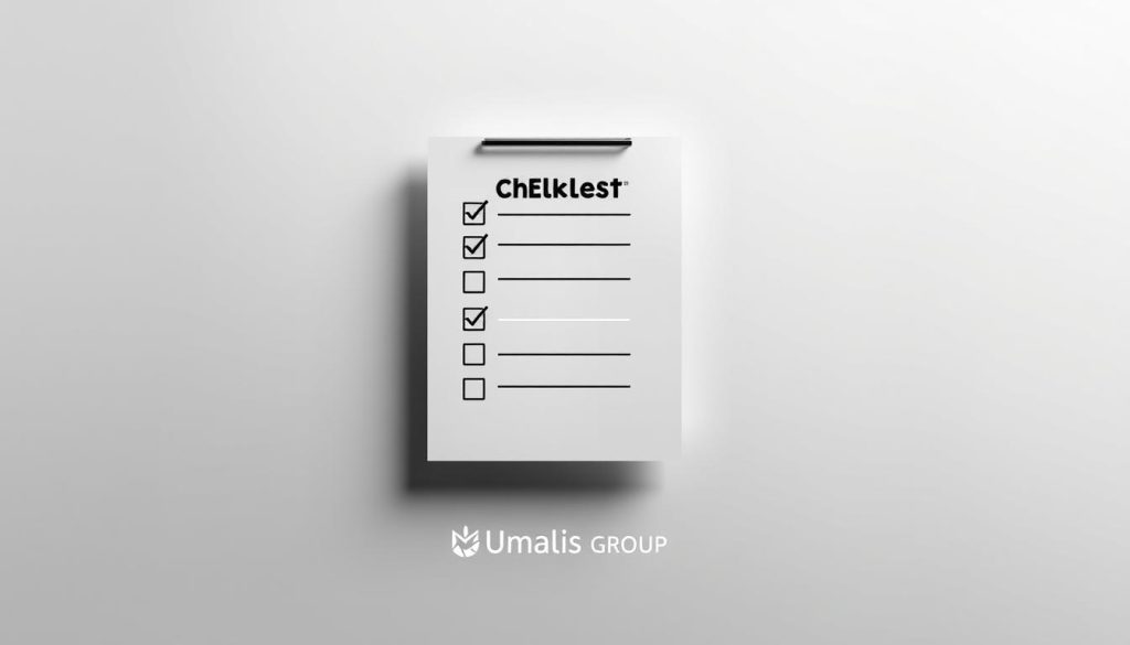 A crisp checklist floats against a sleek, minimalist backdrop, its clean lines and bold typography conveying a sense of efficient organization. The Umalis Group logo discreetly anchors the composition, hinting at the professional expertise guiding this structured process. Soft shadows and a subtle glow lend depth and sophistication, while the overall monochromatic palette maintains a focused, business-minded aesthetic. This image embodies the methodical approach to maximizing earnings through the step-by-step optimization of a salaried portage framework.