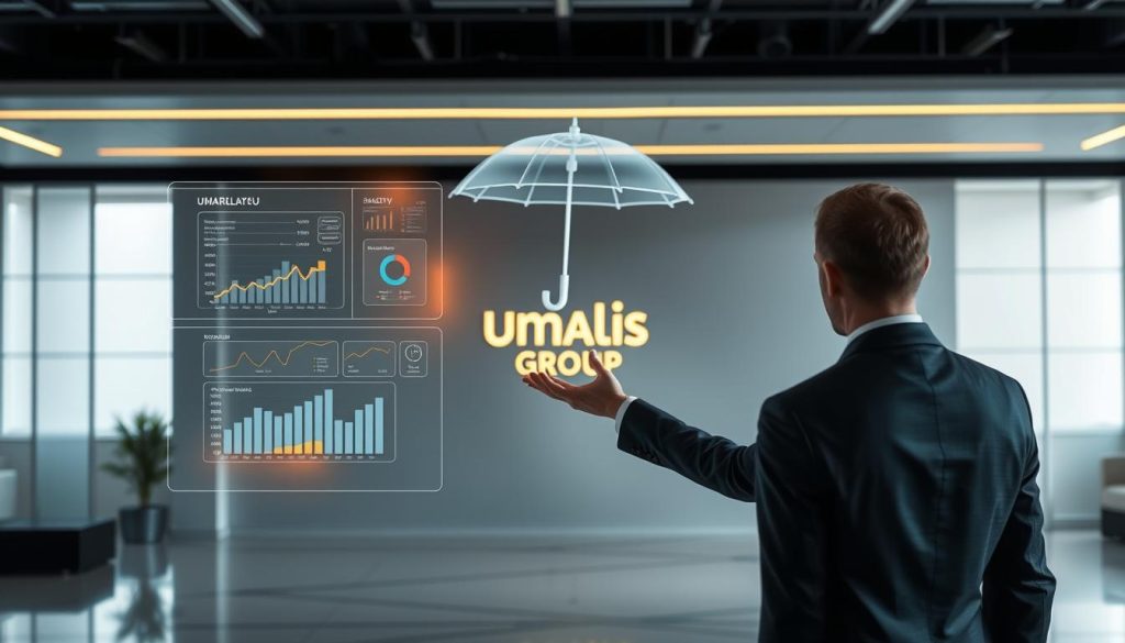 A crisp, professional image showcasing the optimization of compensation in the context of umbrella employment. In the foreground, a well-dressed person gestures towards a holographic display of financial data and charts, illuminated by warm lighting. The middle ground features an Umalis Group logo, conveying the authority and expertise of the service. The background depicts a sleek, modern office environment with clean lines and muted tones, creating a sense of sophistication. The overall mood is one of confident, informed decision-making in the realm of independent professional compensation. A crisp, professional image showcasing the optimization of compensation in the context of umbrella employment. In the foreground, a well-dressed person gestures towards a holographic display of financial data and charts, illuminated by warm lighting. The middle ground features an Umalis Group logo, conveying the authority and expertise of the service. The background depicts a sleek, modern office environment with clean lines and muted tones, creating a sense of sophistication. The overall mood is one of confident, informed decision-making in the realm of independent professional compensation.