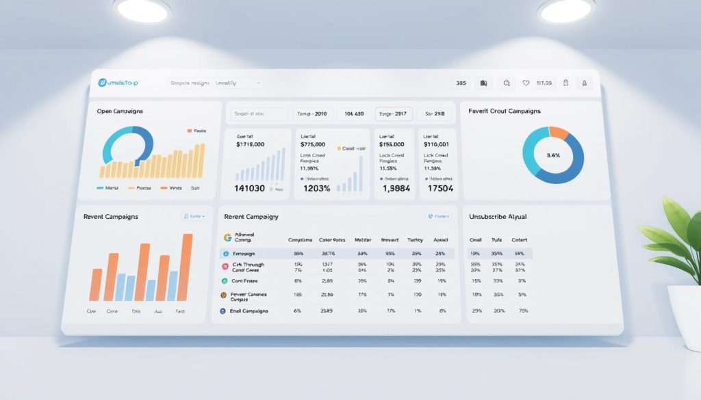 A crisp, well-lit dashboard displaying key email campaign metrics for the Umalis Group. In the foreground, charts and graphs showcase open rates, click-through rates, conversion rates, and unsubscribe data. The middle ground features a detailed breakdown of recent campaigns, segmented by audience and content type. In the background, a sleek UI design with minimal, on-brand iconography sets the tone. Soft, directional lighting casts a professional, analytical atmosphere, while the camera angle provides a clean, bird's-eye perspective of the metrics. The overall composition emphasizes the importance of data-driven decision making for marketing success. A crisp, well-lit dashboard displaying key email campaign metrics for the Umalis Group. In the foreground, charts and graphs showcase open rates, click-through rates, conversion rates, and unsubscribe data. The middle ground features a detailed breakdown of recent campaigns, segmented by audience and content type. In the background, a sleek UI design with minimal, on-brand iconography sets the tone. Soft, directional lighting casts a professional, analytical atmosphere, while the camera angle provides a clean, bird's-eye perspective of the metrics. The overall composition emphasizes the importance of data-driven decision making for marketing success.