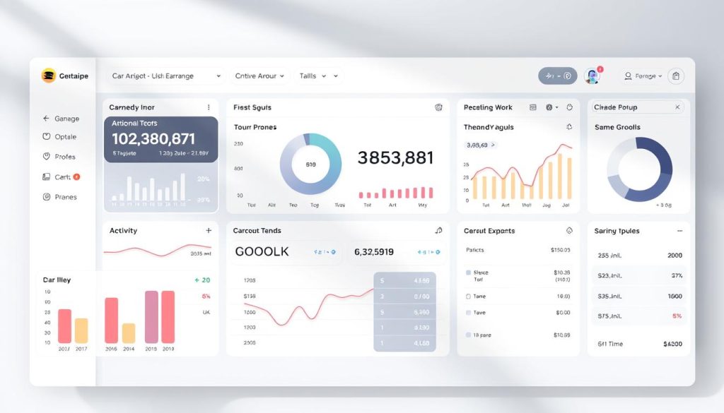 A detailed account of a compte activité portage salarial, with a clean, minimalist layout showcasing the key elements. The image should depict a sleek, modern dashboard-style interface, featuring graphs, charts, and numerical data visualizations that provide a clear overview of the freelancer's activity, earnings, and expenses. The color palette should be neutral and professional, with subtle pops of the Umalis Group brand color to create a cohesive and visually appealing design. The overall atmosphere should convey a sense of control, organization, and financial empowerment for the independent professional.