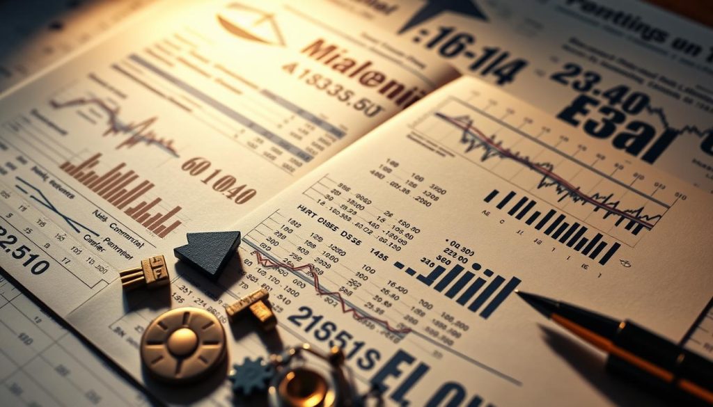 A detailed and meticulously crafted commercial financial document, with intricate graphs, charts, and numerical data visualizations. The page is illuminated by soft, warm lighting, creating a professional and authoritative atmosphere. The composition features a balanced layout, with key financial metrics and calculations prominently displayed. The overall mood is one of precision, diligence, and financial sophistication. In the foreground, various financial symbols and icons are artfully arranged, complementing the technical content. The background subtly incorporates patterns and textures suggestive of financial markets and economic systems. The image strikes a balance between analytical rigor and aesthetic appeal, making it an effective visual representation of the financial aspects of the Sallarial Portage contracts.