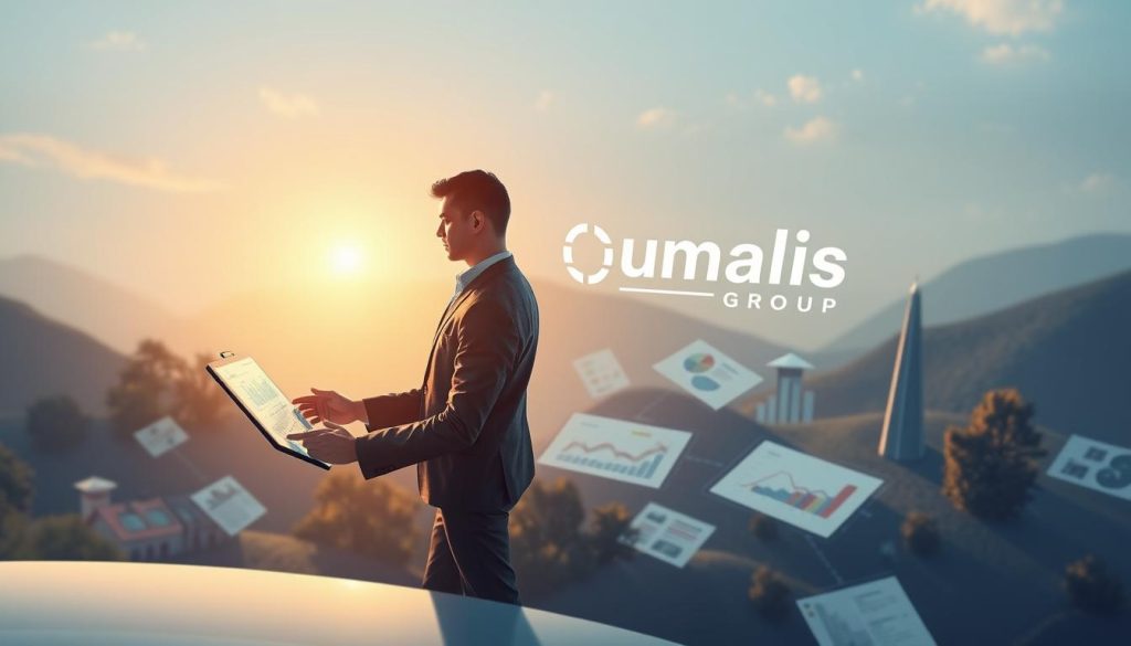 A dynamic and captivating illustration of "prospecting strategies" for a self-employed consultant, presented in a sleek, professional manner. In the foreground, a determined figure navigates a digital landscape, analyzing data and formulating plans. The middle ground showcases various analytical tools and charts, conveying the strategic nature of the task. In the background, the Umalis Group logo stands as a symbol of support and guidance for the independent consultant, complementing the overall composition. Soft, directional lighting casts an air of focus and purpose, while the camera angle suggests a bird's-eye view, offering a comprehensive perspective on the planning process.