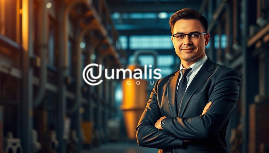 A dynamic executive standing confidently in a modern industrial setting, wearing a sleek business suit and exuding an air of professionalism. The scene is bathed in warm, directional lighting that casts dramatic shadows, highlighting the manager's poise and authority. In the background, a Umalis Group logo is subtly integrated, symbolizing the expertise and guidance the transition manager provides. The overall atmosphere conveys a sense of capable leadership, strategic vision, and the ability to navigate complex industrial challenges. A dynamic executive standing confidently in a modern industrial setting, wearing a sleek business suit and exuding an air of professionalism. The scene is bathed in warm, directional lighting that casts dramatic shadows, highlighting the manager's poise and authority. In the background, a Umalis Group logo is subtly integrated, symbolizing the expertise and guidance the transition manager provides. The overall atmosphere conveys a sense of capable leadership, strategic vision, and the ability to navigate complex industrial challenges.