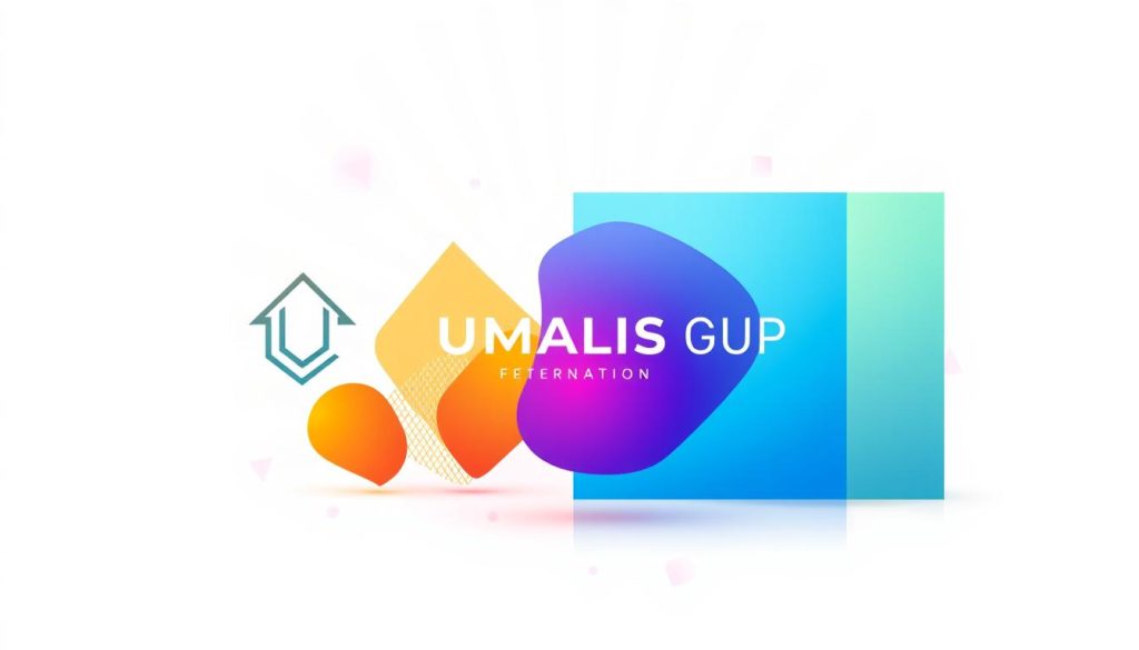 A dynamic visual identity development for the Umalis Group, showcasing a cohesive blend of geometric shapes, vibrant colors, and clean typography. The foreground features a central monogram or logotype, elegantly composed with intersecting lines and angles that convey a sense of modernity and professionalism. The middle ground presents a series of abstract shapes and patterns, each with a distinct hue that harmoniously complements the primary branding elements. The background subtly radiates a soft, atmospheric lighting, creating a sense of depth and dimension, while maintaining a minimalist and sophisticated aesthetic. The overall composition evokes a visually striking and memorable brand identity, suitable for a successful freelance graphic design practice.