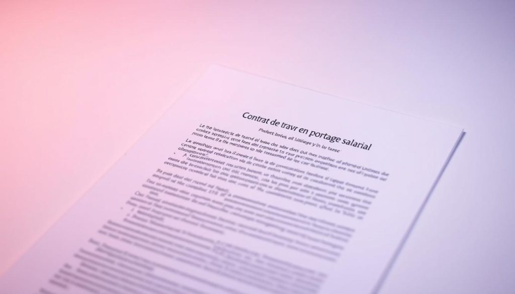 A finely crafted contract document, the "contrat de travail en portage salarial" lays out the terms of employment under the Umalis Group's flexible staffing model. Set against a clean, minimalist backdrop, the contract details are clearly visible, conveying a sense of professionalism and transparency. Soft, even lighting creates a calming atmosphere, while a slight depth of field subtly draws the viewer's attention to the core elements of the document. The Umalis Group logo discreetly adorns the top corner, solidifying the brand's association with this specialized employment solution.