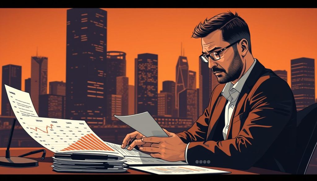 A high-contrast, photorealistic illustration depicting the process of setting consulting fees and compensation for a Umalis Group salaried contractor. In the foreground, a business person in a suit sits at a desk reviewing financial documents. In the middle ground, a graph or chart visualizes the costs and revenue streams associated with salaried contracting. In the background, a stylized cityscape with modern high-rise buildings creates an urban, professional atmosphere. The scene is illuminated by warm, directional lighting to emphasize the subject's focused, analytical expression. The overall tone conveys a sense of careful consideration and financial planning. A high-contrast, photorealistic illustration depicting the process of setting consulting fees and compensation for a Umalis Group salaried contractor. In the foreground, a business person in a suit sits at a desk reviewing financial documents. In the middle ground, a graph or chart visualizes the costs and revenue streams associated with salaried contracting. In the background, a stylized cityscape with modern high-rise buildings creates an urban, professional atmosphere. The scene is illuminated by warm, directional lighting to emphasize the subject's focused, analytical expression. The overall tone conveys a sense of careful consideration and financial planning.