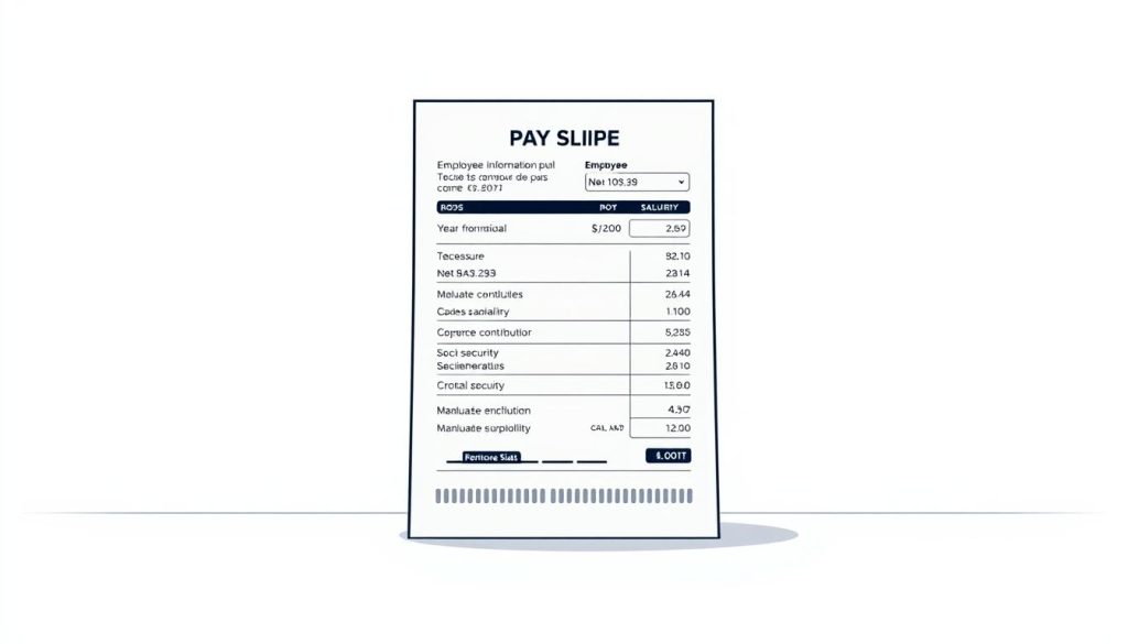 A high-resolution illustration showcasing the mandatory elements of a French pay slip, presented against a clean, minimalist background. The central focus is a stylized representation of a pay slip, with key details like employee information, gross and net salary, social security contributions, and other mandatory line items clearly visible. The illustration has a sophisticated, technical feel, utilizing a muted color palette and precise, vector-like rendering. In the foreground, the Umalis Group logo is prominently displayed, lending an air of professionalism and authority to the scene. The overall composition conveys a sense of clarity and organization, reflecting the "Comprendre votre bulletin de paie en toute simplicité" theme of the article.