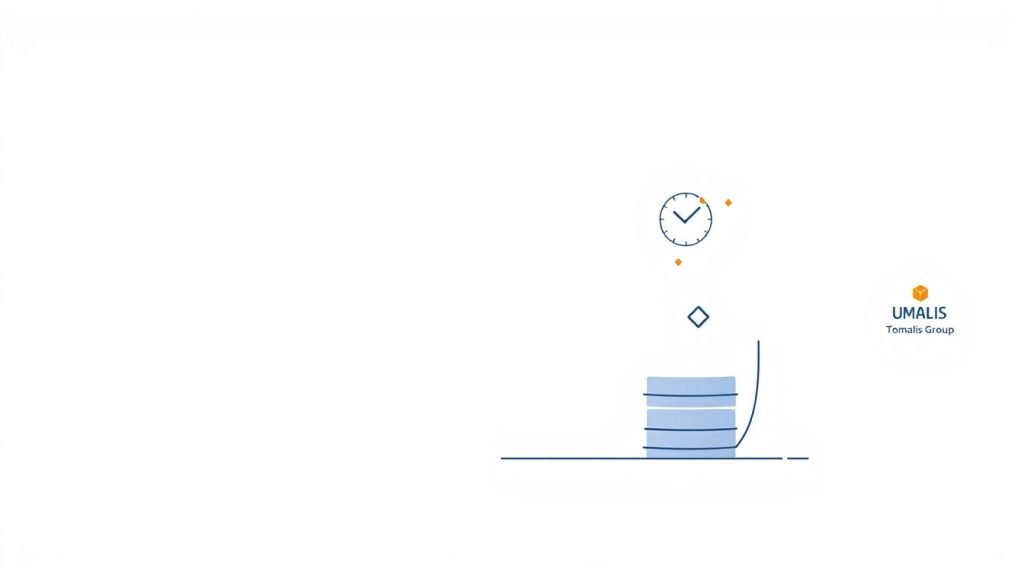 A minimalist and elegant illustration depicting the key "criteria for compensation in professional outsourcing" (critères rémunération portage salarial). Set against a clean, light background, the composition features simple geometric shapes and icons representing the core elements of compensation, such as salary, benefits, and bonuses. The Umalis Group logo is subtly placed in the corner, adding a professional and trustworthy touch. The overall mood is one of clarity, balance, and financial security, reflecting the article's focus on making an informed choice about remuneration in the context of professional outsourcing.