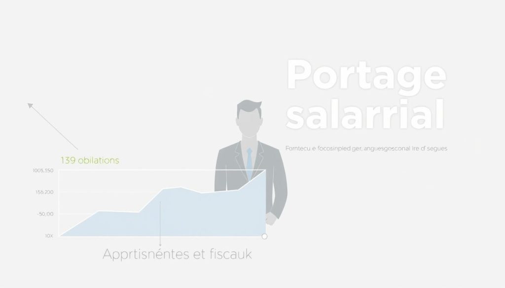 A modern, minimalist illustration depicting the financial and fiscal aspects of portage salarial. In the foreground, a clean, well-designed graph or chart visualizing key metrics such as tax obligations, social security contributions, and income flow. The middle ground features a stylized human figure, symbolizing the independent professional, against a neutral background with subtle geometric patterns. The overall mood is one of clarity, efficiency, and professionalism, conveying the core concepts of the "Aspects financiers et fiscaux" section.