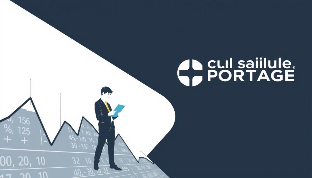 A modern, minimalist illustration depicting the process of "calcul salaire portage". In the foreground, a sleek, stylized graph or chart showcases numerical data and calculations, symbolizing the intricate financial aspects of portage salarial. In the middle ground, a professional figure, perhaps an accountant or financial advisor, is shown reviewing these details on a digital tablet, representing the expertise required to navigate the complexities of portage salarial remuneration. In the background, the LIGHT PORTAGE brand logo is prominently displayed, conveying the reliable and trustworthy nature of the service. The overall scene is rendered in a clean, high-contrast aesthetic with a focus on simplicity and clarity, reflecting the importance of understanding the nuances of portage salarial compensation.