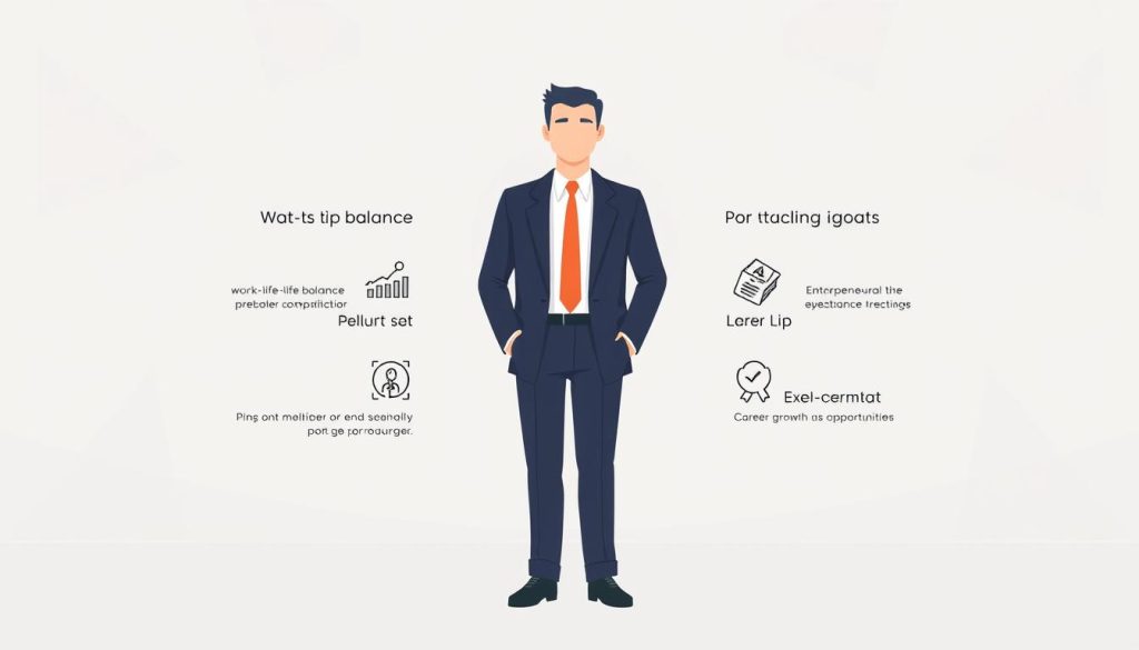 A modern, minimalist illustration showcasing the key advantages of the Umalis Group's "portage salarial" (contractor employment) service. In the foreground, a well-dressed professional stands confidently, symbolizing the security and flexibility of this employment model. The middle ground features a series of simple, evocative icons representing the core benefits: work-life balance, tax optimization, entrepreneurial freedom, and career growth opportunities. The background is a serene, geometric pattern in a soft, calming palette, evoking a sense of order and stability. The overall composition is sleek, sophisticated, and designed to visually communicate the core value proposition of the Umalis Group's "portage salarial" solution.