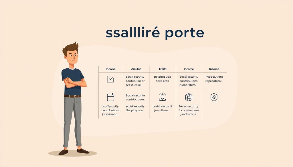 A modern, minimalist illustration showcasing the key eligibility criteria for salarié porté, a French freelancing framework. In the foreground, a stylized human figure stands confidently, representing the freelancer. In the middle ground, a clean grid of icons and text neatly outlines the essential requirements, such as professional status, social security contributions, and income thresholds. The background features a soft, gradient wash in muted tones, conveying a sense of order and professionalism. The overall composition is balanced, with ample negative space to allow the key information to shine. Crisp, high-contrast rendering with a subtle, warm lighting direction to create depth and emphasis.