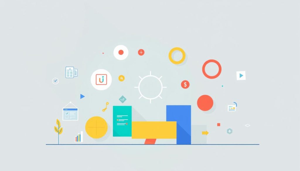 A modern, minimalist illustration showcasing the various professional sectors accessible through Umalis Group's salarial portage services. A clean, elegant layout with geometric shapes and vibrant colors representing different industries - finance, IT, consulting, creative, and more. The composition features a balanced arrangement of icons, symbols, and subtle gradients, conveying a sense of versatility and opportunity. Rendered with a soft, slightly muted palette to evoke a professional, authoritative tone. Lit by soft, directional lighting from the upper left, creating depth and highlighting the key elements. A modern, minimalist illustration showcasing the various professional sectors accessible through Umalis Group's salarial portage services. A clean, elegant layout with geometric shapes and vibrant colors representing different industries - finance, IT, consulting, creative, and more. The composition features a balanced arrangement of icons, symbols, and subtle gradients, conveying a sense of versatility and opportunity. Rendered with a soft, slightly muted palette to evoke a professional, authoritative tone. Lit by soft, directional lighting from the upper left, creating depth and highlighting the key elements.