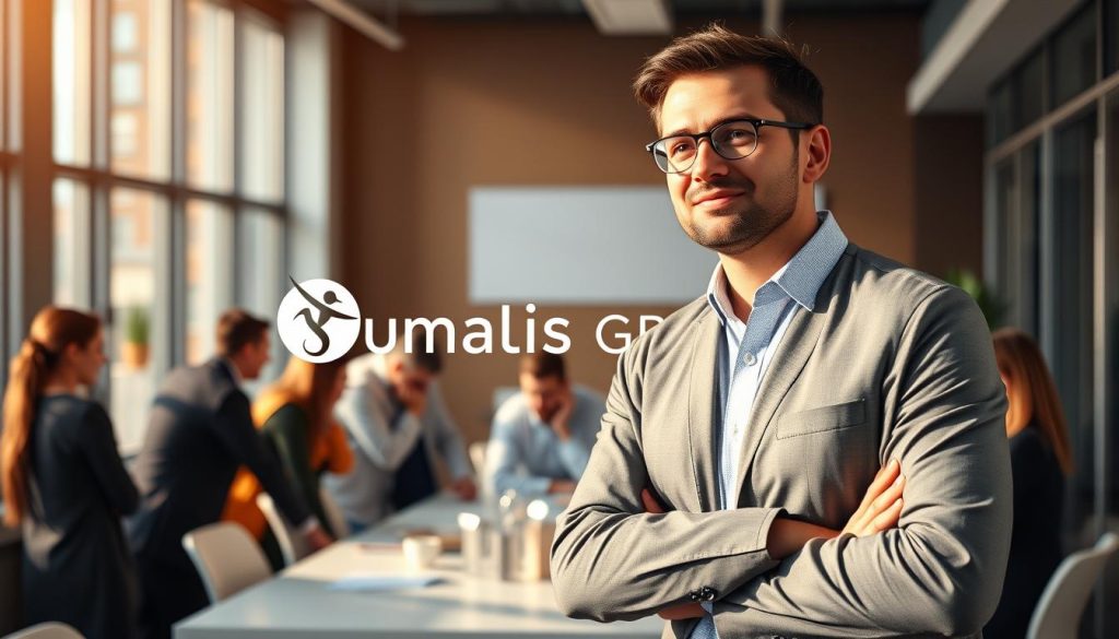 A professional business executive leading a team through a strategic transition, standing confidently in a modern office setting. Warm, natural lighting illuminates the scene, casting a sense of purpose and direction. In the background, a team huddles around a table, engaged in animated discussion, symbolizing the collaborative nature of the change management process. The Umalis Group logo prominently displayed, signifying their expertise in guiding companies through transformative periods. An atmosphere of focus, adaptability, and a collective commitment to success pervades the image. A professional business executive leading a team through a strategic transition, standing confidently in a modern office setting. Warm, natural lighting illuminates the scene, casting a sense of purpose and direction. In the background, a team huddles around a table, engaged in animated discussion, symbolizing the collaborative nature of the change management process. The Umalis Group logo prominently displayed, signifying their expertise in guiding companies through transformative periods. An atmosphere of focus, adaptability, and a collective commitment to success pervades the image.