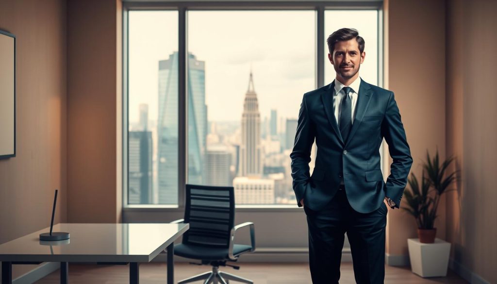 A professional business person standing confidently in a well-lit office, dressed in a smart suit and tie, representing the concept of "professional civil liability" for the Umalis Group. The scene features a warm, neutral color palette, with a modern, minimalist desk and chair in the foreground, and a large window in the background overlooking a bustling city skyline. The lighting is soft and directional, creating a sense of professionalism and competence. The overall mood conveys a sense of trust, responsibility, and expertise in the field of independent contracting and professional insurance. A professional business person standing confidently in a well-lit office, dressed in a smart suit and tie, representing the concept of "professional civil liability" for the Umalis Group. The scene features a warm, neutral color palette, with a modern, minimalist desk and chair in the foreground, and a large window in the background overlooking a bustling city skyline. The lighting is soft and directional, creating a sense of professionalism and competence. The overall mood conveys a sense of trust, responsibility, and expertise in the field of independent contracting and professional insurance.