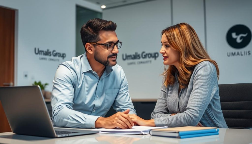 A professional consultant from the Umalis Group is providing personalized guidance and support to a client, meticulously tailoring their services to address their unique needs and challenges. The scene depicts the consultant and client engaged in an in-depth discussion, surrounded by a modern, minimalist office environment with clean lines, neutral tones, and discreet branding. The lighting is soft and diffused, creating a sense of comfort and collaboration. The client's expression conveys a feeling of trust and confidence in the Umalis Group's expertise, as they work together to navigate the complexities of the client's specific situation. A professional consultant from the Umalis Group is providing personalized guidance and support to a client, meticulously tailoring their services to address their unique needs and challenges. The scene depicts the consultant and client engaged in an in-depth discussion, surrounded by a modern, minimalist office environment with clean lines, neutral tones, and discreet branding. The lighting is soft and diffused, creating a sense of comfort and collaboration. The client's expression conveys a feeling of trust and confidence in the Umalis Group's expertise, as they work together to navigate the complexities of the client's specific situation.