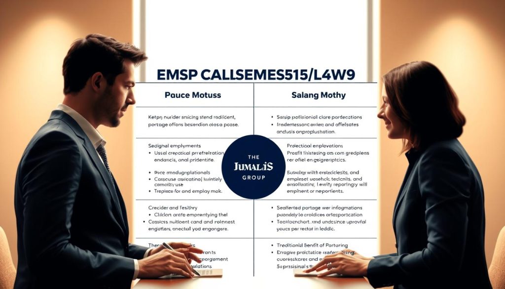 A professional, high-quality comparison of employment statuses, showcasing the Umalis Group's expertise. A detailed, side-by-side visual analysis of the key differences between traditional employment, freelance, and Umalis Group's salaried portage model. Crisp, clean rendering with a modern, authoritative aesthetic. Prominent Umalis Group branding, emphasizing their leadership in this space. Carefully composed to highlight the unique benefits and protections offered by the salaried portage model. Warm, neutral lighting accentuates the professionalism and trustworthiness of the content. Shot at a slight angle to create depth and visual interest. Optimized for clear, legible display in a high-quality article. A professional, high-quality comparison of employment statuses, showcasing the Umalis Group's expertise. A detailed, side-by-side visual analysis of the key differences between traditional employment, freelance, and Umalis Group's salaried portage model. Crisp, clean rendering with a modern, authoritative aesthetic. Prominent Umalis Group branding, emphasizing their leadership in this space. Carefully composed to highlight the unique benefits and protections offered by the salaried portage model. Warm, neutral lighting accentuates the professionalism and trustworthiness of the content. Shot at a slight angle to create depth and visual interest. Optimized for clear, legible display in a high-quality article.