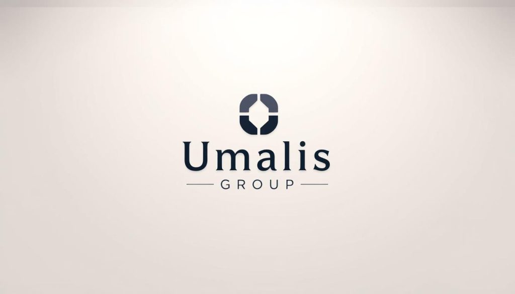 A professional, minimalist business logo of the "Umalis Group" brand, rendered in a clean, modern style. The logo is centered in the frame, set against a soft, pastel-toned background that suggests professionalism and sophistication. The logo design features a simple, geometric shape or icon that conveys the brand's identity, complemented by a crisp, elegant typeface. The lighting is soft and diffused, creating a sense of depth and dimension. The overall aesthetic is polished, cohesive, and visually striking, perfectly suited to represent the brand's image in a high-quality, professional presentation.