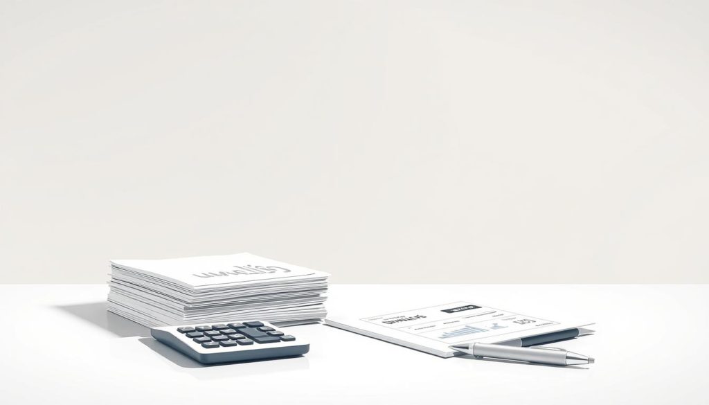 A professional, modern-looking illustration of "frais gestion portage salarial" showcasing the UMALIS GROUP brand. In the foreground, a stack of financial documents, a calculator, and a pen resting on a sleek, minimalist desk. The middle ground features a neutral-toned, geometric background with subtle patterns, creating a sense of structure and organization. The lighting is soft and diffused, casting gentle shadows to emphasize the depth and materiality of the scene. The overall mood is one of efficiency, precision, and attention to detail, reflecting the expertise of the UMALIS GROUP in managing the financial aspects of freelance employment.