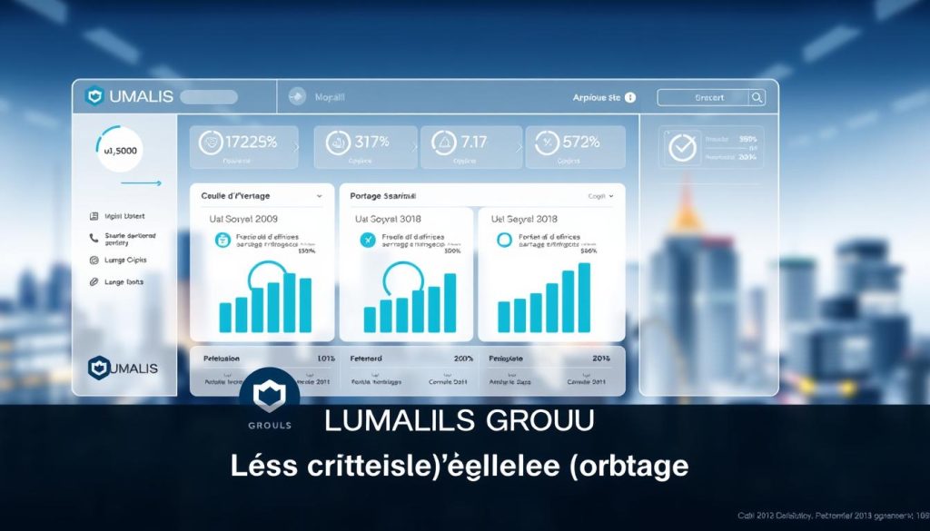 A professional, modern-looking illustration showcasing the key financial thresholds and criteria for eligibility in the "seuils chiffre d'affaires portage salarial" system. The scene features a sleek, minimalist dashboard-like interface with clean typography, data visualizations, and icons. In the foreground, the UMALIS GROUP logo is prominently displayed, conveying the brand's expertise in this domain. The middle ground depicts a series of infographic elements highlighting the relevant financial benchmarks, while the background suggests a blurred cityscape, alluding to the business and corporate context. The overall mood is one of professionalism, clarity, and informative value, suitable for the article's "Les critères d'éligibilité au portage salarial" section.