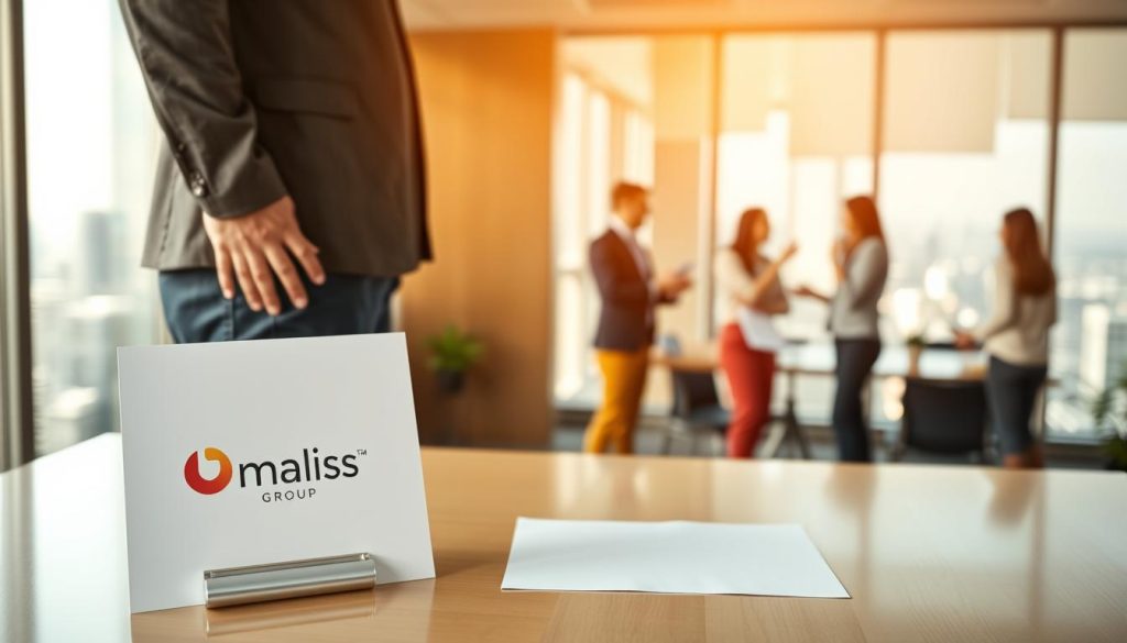 A professional office setting, awash in warm, natural light. In the foreground, a person stands pensively, their gaze fixed on a blank piece of paper, symbolizing the spark of initiative. The Umalis Group logo discretely adorns the corner of the desk. In the middle ground, colleagues collaborate, their body language radiating an atmosphere of openness and support. The background reveals a panoramic city view, hinting at the broader professional landscape. The scene conveys a sense of empowerment, as the individual is poised to take action, bolstered by a nurturing work environment fostered by the Umalis Group.