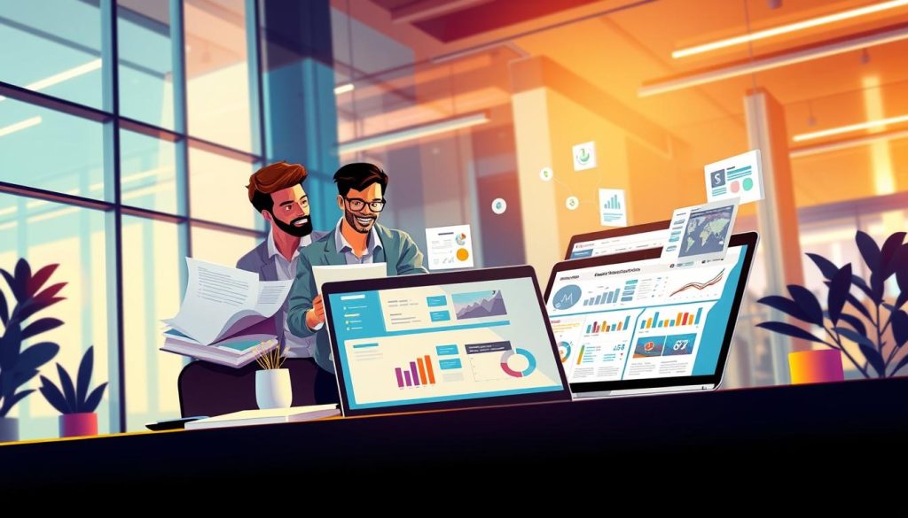 A professional, visually striking illustration depicting "Customized Freelance Marketing Services for Your Business" by the Umalis Group. The foreground showcases a team of skilled freelance marketing experts collaborating on various strategies and digital tools, their expressions conveying dedication and expertise. The middle ground features a laptop displaying customizable marketing campaign templates, charts, and analytics. The background subtly blends corporate architecture, vibrant colors, and a sleek, modern aesthetic, creating an atmosphere of efficiency, innovation, and tailored solutions. Lit by warm, directional lighting and captured with a wide-angle lens to highlight the dynamic energy and scope of the Umalis Group's customized marketing offerings.