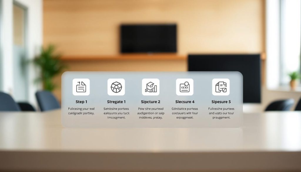 A professional, well-lit photograph of the key steps in the Umalis Group's salarial portage process. A clean, minimalist layout shows each step in a simple, easy-to-understand manner. The foreground depicts the individual steps in a linear progression, with a neutral-toned background that provides visual balance. The middle ground features clean, modern icons that visually represent each step. The background showcases a subtle, blurred office environment, hinting at the professional context. The overall tone is one of efficiency, clarity, and a commitment to guiding individuals through the salarial portage journey. A professional, well-lit photograph of the key steps in the Umalis Group's salarial portage process. A clean, minimalist layout shows each step in a simple, easy-to-understand manner. The foreground depicts the individual steps in a linear progression, with a neutral-toned background that provides visual balance. The middle ground features clean, modern icons that visually represent each step. The background showcases a subtle, blurred office environment, hinting at the professional context. The overall tone is one of efficiency, clarity, and a commitment to guiding individuals through the salarial portage journey.