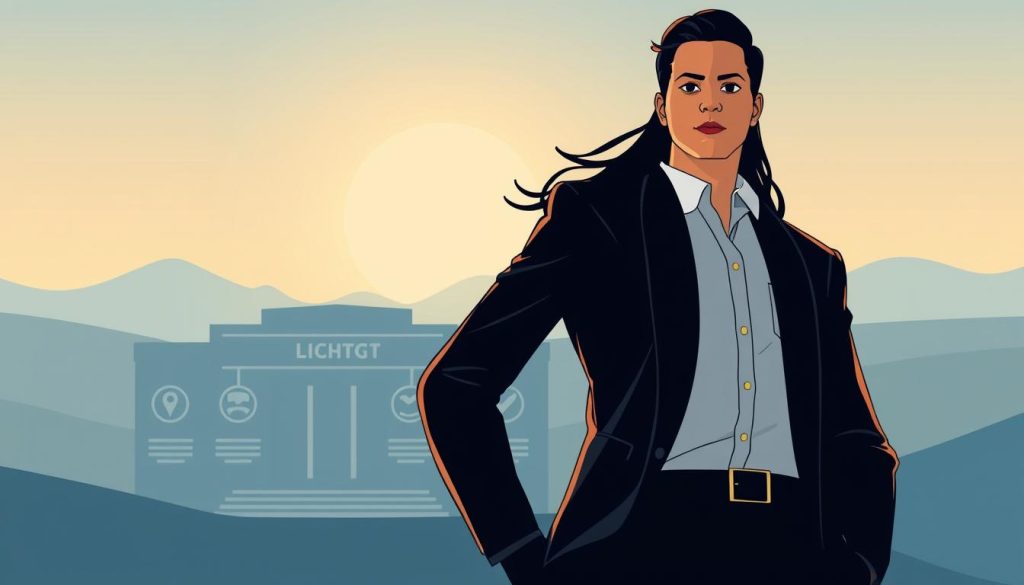 A serene illustration showcasing the independent social protection offered by LIGHT PORTAGE freelance payroll services. In the foreground, a confident professional stands tall, their gaze resolute, symbolizing the security and freedom afforded by this solution. The middle ground features a subtle backdrop of abstract geometric shapes, conveying the organizational structure and comprehensive benefits of the service. In the background, a warm, ethereal glow bathes the scene, creating a sense of calm and reassurance. The overall composition exudes a harmonious balance between individual empowerment and the comprehensive social safeguards provided by LIGHT PORTAGE, making it an ideal visual representation of the advantages of freelance payroll.