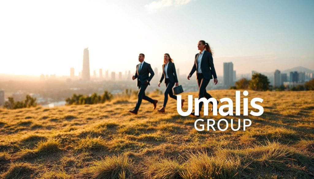 A serene landscape with the Umalis Group logo prominently displayed in the foreground, subtly incorporated into the scene. In the middle ground, independent consultants in sharp business attire confidently stride, conveying the benefits of the Umalis Group's flexible employment solutions. The background features a vibrant cityscape, hinting at the opportunities and growth potential available through the Umalis Group's portage salarial services. The overall scene exudes a sense of professionalism, empowerment, and the advantages of embracing the consultant lifestyle facilitated by the Umalis Group. A serene landscape with the Umalis Group logo prominently displayed in the foreground, subtly incorporated into the scene. In the middle ground, independent consultants in sharp business attire confidently stride, conveying the benefits of the Umalis Group's flexible employment solutions. The background features a vibrant cityscape, hinting at the opportunities and growth potential available through the Umalis Group's portage salarial services. The overall scene exudes a sense of professionalism, empowerment, and the advantages of embracing the consultant lifestyle facilitated by the Umalis Group.