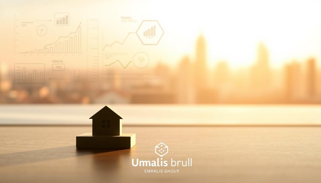 A serene, minimalist illustration of a "micro-entreprise régime fiscal" concept. In the foreground, a stylized graphic representation of a small business or startup, depicted with clean geometric shapes and muted colors. In the middle ground, intricate financial diagrams and charts, hinting at the complex fiscal landscape. The background features a softly blurred cityscape, suggesting the broader economic context. Warm, natural lighting casts a gentle glow, creating a sense of professionalism and stability. The Umalis Group logo discreetly appears in the lower corner, providing a subtle branding element.