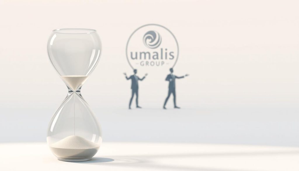 A serene, minimalist illustration showcasing the contrast between a confidentiality clause and a non-compete clause. In the foreground, a delicate glass hourglass symbolizes the confidentiality agreement, its sands gently flowing. In the middle ground, two stylized human figures, one in a defensive pose, the other reaching out - representing the tension between confidentiality and non-competition. The background features the Umalis Group logo, subtly integrated into a clean, geometric design. Soft lighting, muted colors, and a sense of balance convey the gravity and nuance of these legal clauses.