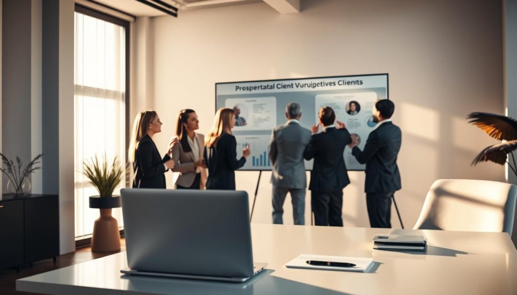 A serene office setting with a team of Umalis Group consultants discussing prospective clients on a large display board. Soft, natural lighting streams through the windows, casting a warm glow over the scene. The consultants, dressed in professional attire, are engaged in animated conversation, strategizing their approach to securing new portage salarial clients. In the foreground, a sleek, minimalist desk holds a laptop and various stationery, hinting at the efficient workflows that drive the Umalis Group's consultancy services. The background features modern, neutral-toned decor, emphasizing the company's focus on professionalism and expertise. A serene office setting with a team of Umalis Group consultants discussing prospective clients on a large display board. Soft, natural lighting streams through the windows, casting a warm glow over the scene. The consultants, dressed in professional attire, are engaged in animated conversation, strategizing their approach to securing new portage salarial clients. In the foreground, a sleek, minimalist desk holds a laptop and various stationery, hinting at the efficient workflows that drive the Umalis Group's consultancy services. The background features modern, neutral-toned decor, emphasizing the company's focus on professionalism and expertise.