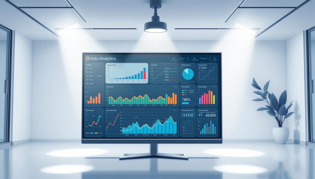 A sleek and modern data analytics dashboard, showcased against a backdrop of a minimalist, well-lit office space. The dashboard displays a range of interactive visualizations, providing insights into key business metrics and performance indicators. The layout is clean and intuitive, with a focus on data-driven decision making. Soft, directional lighting from overhead illuminates the scene, casting subtle shadows that add depth and dimension. The dashboard is rendered in high resolution, with attention to detail in the UI elements and data visualizations. The overall mood is one of professionalism, efficiency, and a forward-thinking approach to leveraging data for informed business decisions.