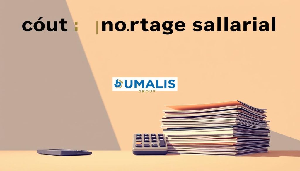 A sleek and modern illustration showcasing the breakdown of "coût portage salarial" for independent professionals. In the foreground, a stack of neatly organized financial documents and a calculator against a soft, muted background. In the middle ground, the UMALIS GROUP logo stands out, signifying its role in the portage salarial process. The lighting is warm and inviting, creating a sense of professionalism and clarity. The camera angle is slightly elevated, giving the viewer a comprehensive overview of the key elements. The overall mood is one of financial transparency and understanding, perfectly suited to illustrate the "Décomposer le coût du portage salarial" section of the article.