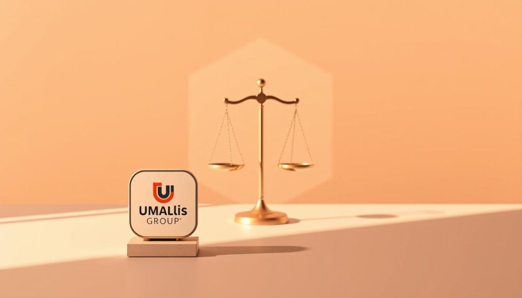 A sleek and modern illustration showcasing the legal foundations and principles of variable compensation. In the foreground, a stylized icon representing the "Umalis Group" brand stands prominently, conveying authority and expertise. The middle ground features a balanced scales, symbolizing the equilibrium between employer and employee interests. In the background, a clean geometric pattern evokes the structured, yet flexible nature of variable pay policies. Warm, directional lighting casts subtle shadows, lending depth and a sense of professionalism to the scene. The overall mood is one of thoughtful consideration, reflecting the nuanced legal landscape surrounding this important compensation model.