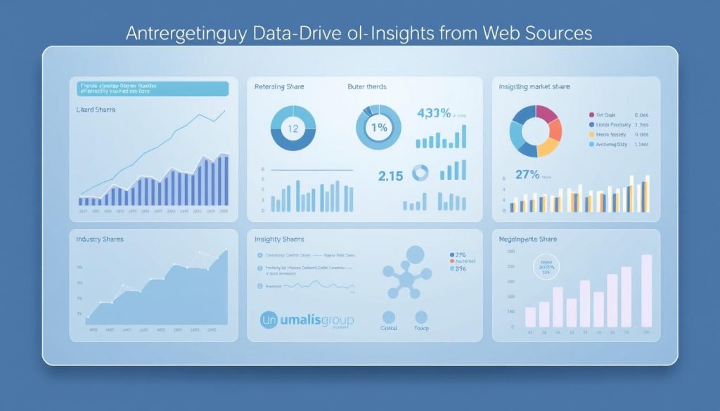 A sleek data visualization dashboard showcasing insightful market share statistics, rendered with a modern, minimalist aesthetic. The foreground features a series of interactive charts and graphs, meticulously crafted to convey key industry trends. The middle ground depicts stylized data icons and visualization elements, while the background offers a subtle, gradient-based color palette that evokes a sense of technological sophistication. Subtle highlights and reflections add depth and dimension to the scene. The overall composition is balanced and professional, perfectly suited to illustrate the "Leveraging Data-Driven Insights from Web Sources" section. Umalis Group branding is discreetly integrated into the design. A sleek data visualization dashboard showcasing insightful market share statistics, rendered with a modern, minimalist aesthetic. The foreground features a series of interactive charts and graphs, meticulously crafted to convey key industry trends. The middle ground depicts stylized data icons and visualization elements, while the background offers a subtle, gradient-based color palette that evokes a sense of technological sophistication. Subtle highlights and reflections add depth and dimension to the scene. The overall composition is balanced and professional, perfectly suited to illustrate the "Leveraging Data-Driven Insights from Web Sources" section. Umalis Group branding is discreetly integrated into the design.