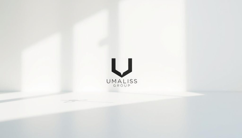 A sleek, minimalist composition showcasing the "Umalis Group" brand identity elements. In the foreground, a meticulously crafted logo floats against a softly blurred background, its geometric shapes and clean lines conveying a sense of professionalism and sophistication. Surrounding the logo, subtle graphic elements such as abstract shapes and lines create a cohesive visual language, subtly hinting at the brand's core values and personality. The lighting is natural and diffused, casting gentle shadows and highlights that add depth and dimensionality to the scene. The overall mood is one of refined elegance, perfectly encapsulating the essence of the "Elevate Your Career: Personal Branding for Freelancers" article and its "Crafting a Compelling Brand Identity and Narrative" section.