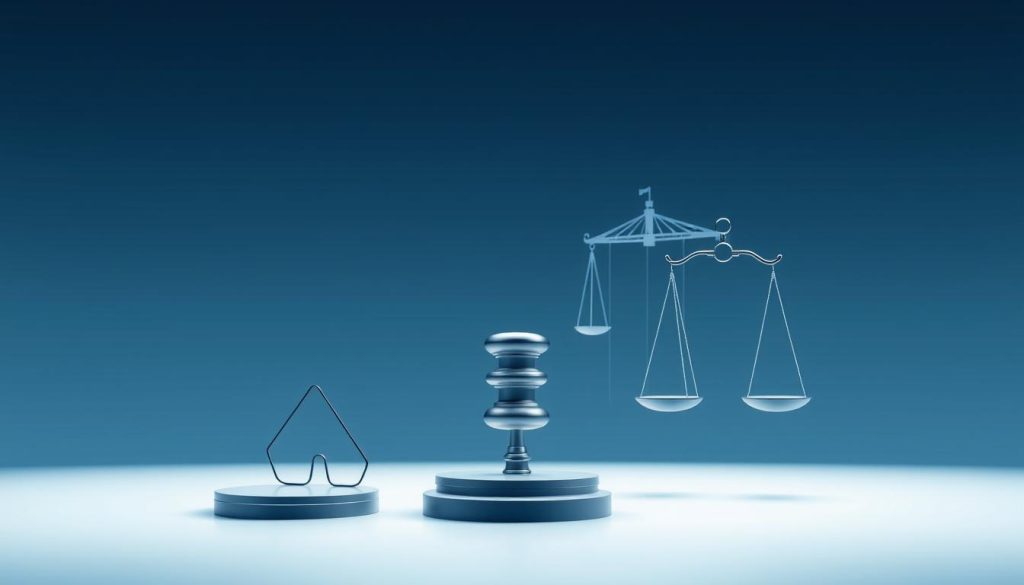 A sleek, minimalist illustration depicting the legal framework surrounding the concept of "portage salarial". In the foreground, a series of stylized geometric shapes and lines representing the core legal requirements and protections. In the middle ground, a more detailed wireframe structure symbolizing the overarching legal infrastructure. In the background, a subtle gradient evoking a sense of professionalism and authority. The overall composition conveys a sense of structure, clarity and balance. Lit by cool, directional lighting to reinforce the technical, analytical nature of the subject matter. Rendered in the signature Umalis Group aesthetic.
