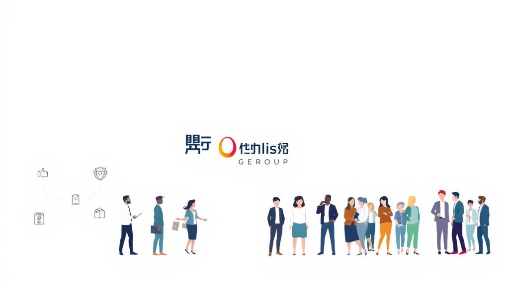 A sleek, minimalist illustration depicting the "职业保障体系" against a clean, gradient background. In the foreground, a series of interconnected icons representing various elements of the social security system, such as health insurance, retirement benefits, and unemployment coverage. In the middle ground, a group of diverse professional figures - from office workers to freelancers - showcasing the inclusive nature of the system. The Umalis Group logo is subtly integrated into the design, reflecting the company's role in supporting independent professionals. The overall tone is one of security, stability, and empowerment, aligning with the subject of "Portage salarial" and the advantages it offers.
