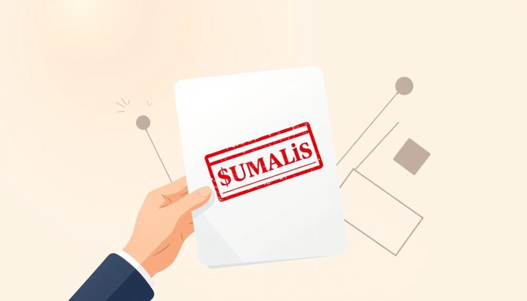 A sleek, modern illustration of "financial guarantee in payroll portage" against a soft, muted background. In the foreground, a hand holds a document stamped with the Umalis Group logo, symbolizing the financial security and risk management services they provide. The middle ground features abstract shapes and lines, conveying the complex legal and financial considerations of payroll portage. The background has a subtle gradient, creating a sense of depth and professionalism. Soft lighting from the top left casts a warm, authoritative glow over the scene. The overall composition is clean, balanced, and designed to instill trust and confidence in the viewer.