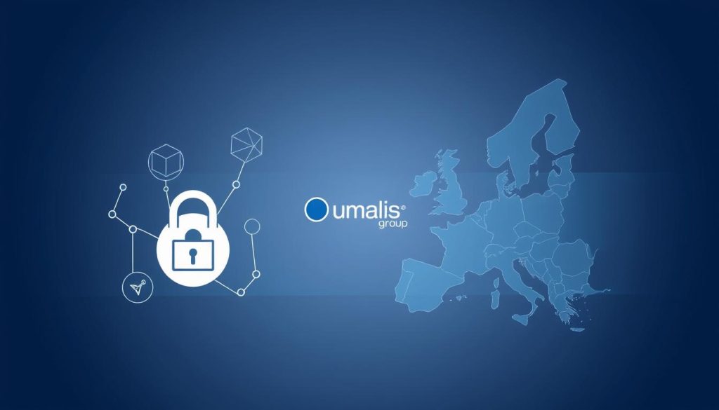 A sleek, modern illustration of the European regulation, showcasing its legal framework and key principles. In the foreground, a stylized icon representing data privacy and security, surrounded by geometric shapes and lines symbolizing the interconnected digital landscape. In the middle ground, a minimalist representation of the Umalis Group logo, subtly embedded to highlight the subject matter's relevance. The background features a subtle gradient, evoking a sense of authority and transnational cooperation. The overall composition conveys a sense of clarity, professionalism, and the importance of the European data protection landscape.