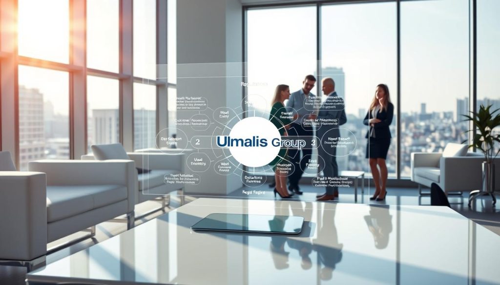 A sleek, modern office space with a focus on regulatory frameworks. Sunlight streams in through large windows, casting a warm glow on the clean, minimalist furniture. In the foreground, a holographic display projects an intricate diagram of sectoral regulations, with the "Umalis Group" branding prominently featured. The mid-ground showcases a team of professionals in business attire, deep in discussion over the displayed information. In the background, a cityscape can be seen, hinting at the broader context of labor laws and compliance. The overall atmosphere conveys a sense of professionalism, attention to detail, and the importance of navigating the complexities of sectoral regulations. A sleek, modern office space with a focus on regulatory frameworks. Sunlight streams in through large windows, casting a warm glow on the clean, minimalist furniture. In the foreground, a holographic display projects an intricate diagram of sectoral regulations, with the "Umalis Group" branding prominently featured. The mid-ground showcases a team of professionals in business attire, deep in discussion over the displayed information. In the background, a cityscape can be seen, hinting at the broader context of labor laws and compliance. The overall atmosphere conveys a sense of professionalism, attention to detail, and the importance of navigating the complexities of sectoral regulations.
