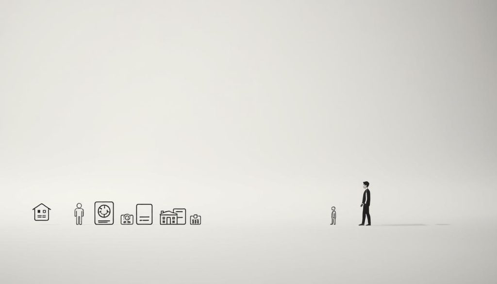 A stark, minimalist rendering of "portage salarial 社会保险" against a muted background. In the foreground, crisp icons and symbols representing social security and unemployment benefits, rendered in a clean, geometric style. The middle ground features simple line drawings of people, conveying the human aspect of social insurance. The background is a soft, gradient wash, creating a sense of calm and focus on the core subject matter. The lighting is natural and diffused, with a slight vignette effect to draw the eye inward. The overall mood is one of pragmatic simplicity, highlighting the functional nature of this aspect of French labor management.