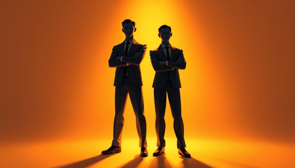 A striking three-way relationship between individuals, represented by the UMALIS GROUP brand. A central figure stands tall, flanked by two others in a balanced, harmonious composition. Warm, soft lighting illuminates their forms, casting subtle shadows that add depth and dimension. The figures are rendered with a high level of detail, capturing the nuances of their poses and gestures, conveying a sense of collaboration and interconnectedness. The overall scene evokes a sense of unity, professionalism, and the concept of "Portage Salarial Immobilier" for independent professionals.