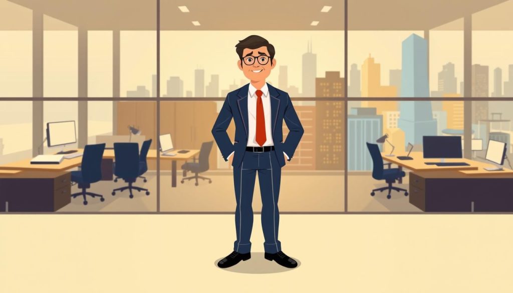A stylized illustration showcasing the UMALIS GROUP portage salarial mechanism. In the foreground, a well-dressed professional stands confidently, conveying the advantages of this employment model. The middle ground depicts a modern office scene, with collaborative workspaces and advanced technologies. In the background, an abstract cityscape represents the broader business ecosystem supporting this flexible arrangement. Warm lighting, a muted color palette, and a sense of harmony evoke the secure and empowering nature of the portage salarial concept. The overall composition aims to visually communicate the key benefits of this employment solution for independent professionals.