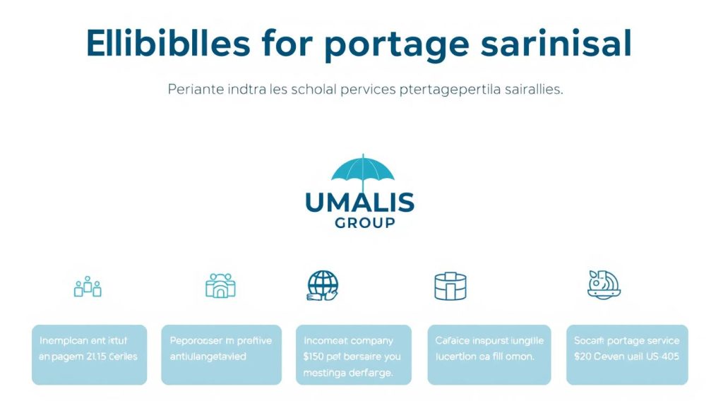 A stylized, professional infographic depicting the eligibility criteria for "portage salarial" (umbrella company services) on a clean, minimalist layout. The foreground showcases a series of concise, bulleted icons and text representing the key requirements, such as employment status, income level, and service offerings. The middle ground features the UMALIS GROUP brand prominently, conveying authority and reliability. The background has a subtle pattern or texture that adds depth and sophistication, creating an overall impression of a well-designed, informative visual aid.